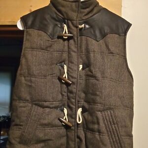 Herringbone brown with leather trim vest. Xxl
